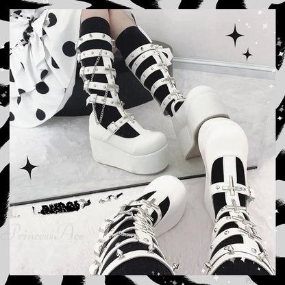 Dark Rebel Metal Chain Platform Chunky Boot