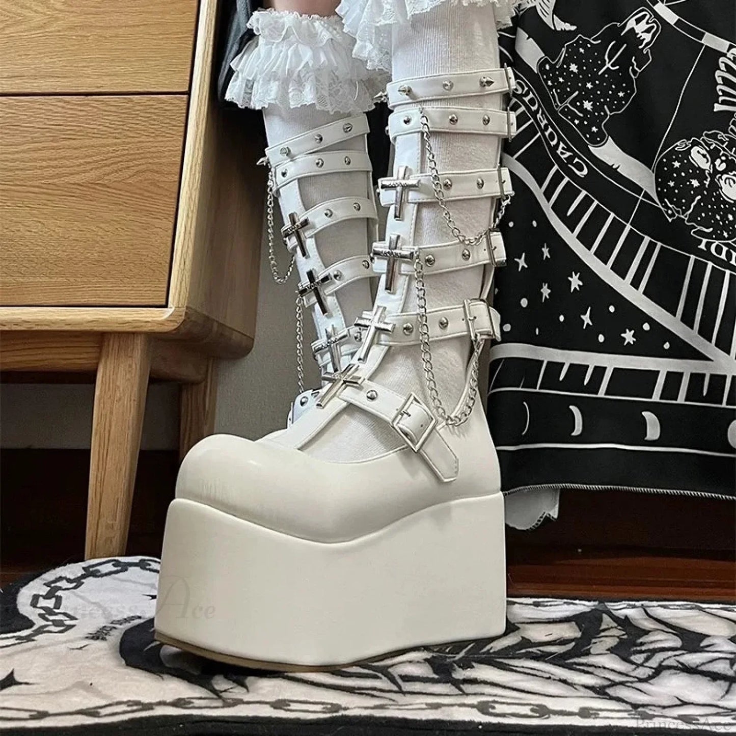 Dark Rebel Metal Chain Platform Chunky Boot