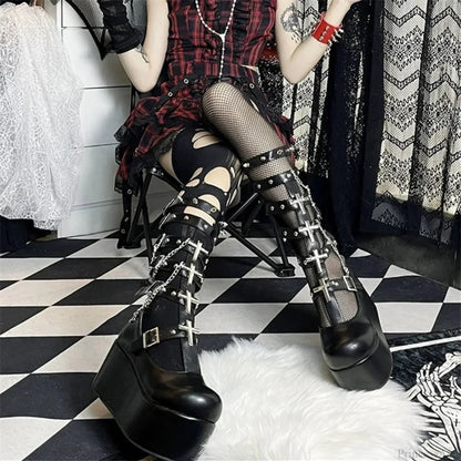 Dark Rebel Metal Chain Platform Chunky Boot