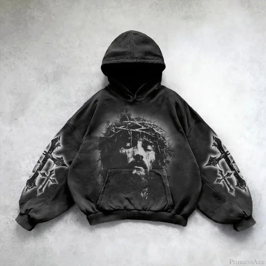Dark Rebel Pattern Oversized Hoodie