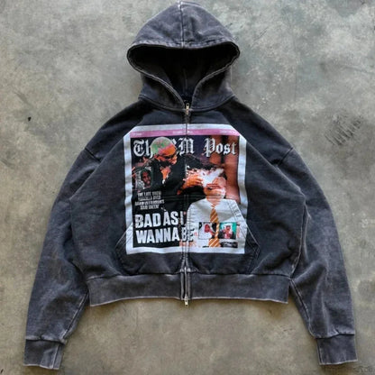 Dark Rebel Pattern Zip Hoodie