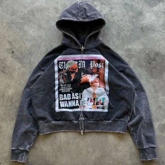 Dark Rebel Pattern Zip Hoodie