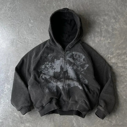 Dark Rebel Pattern Zip Hoodie