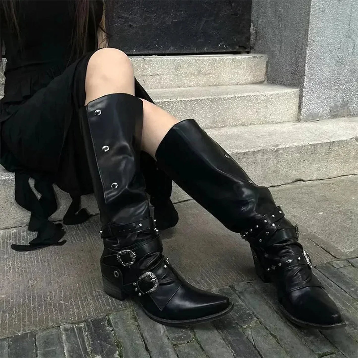 Dark Rebel Thigh High Gothic Motorbike Boot