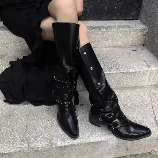 Dark Rebel Thigh High Gothic Motorbike Boot