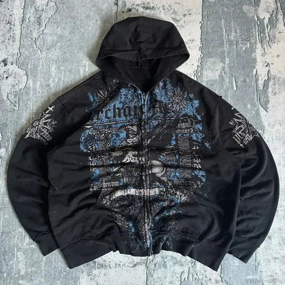 Dark Skull Oversized Zip Hoodie