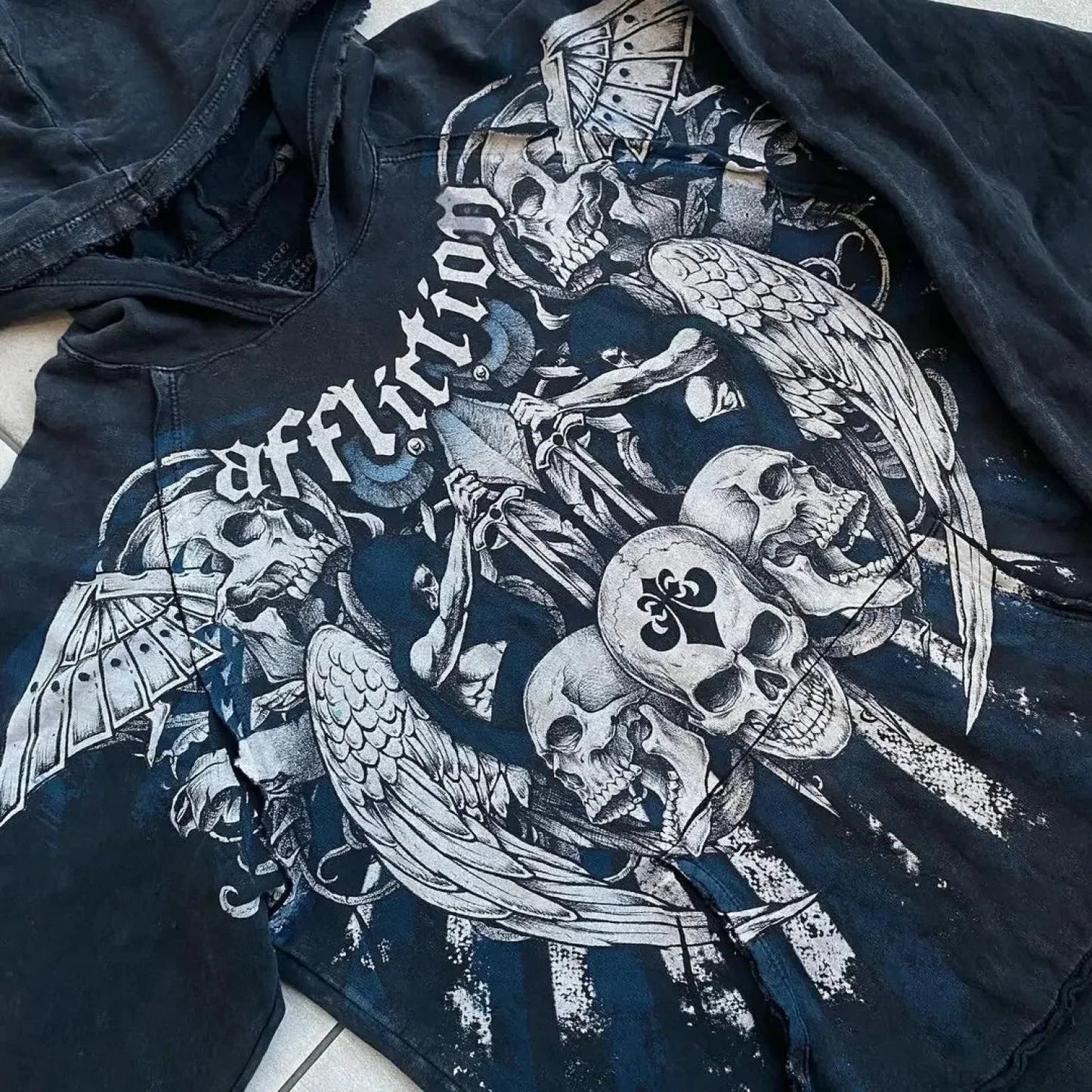 Dark Skull Print Baggy Hoodie