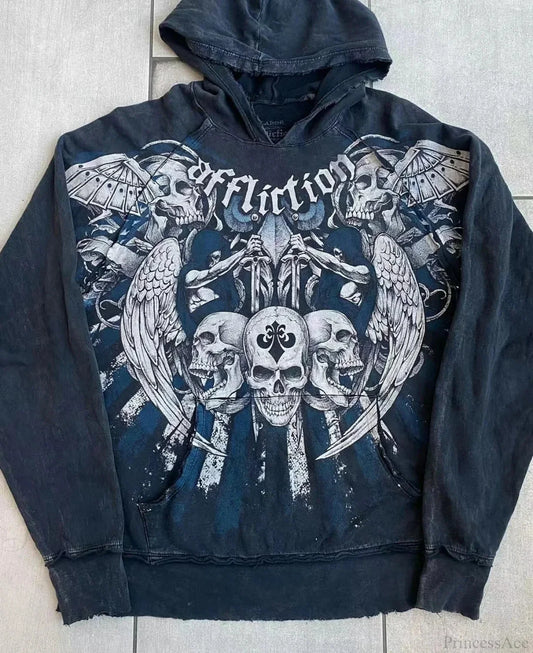 Dark Skull Print Baggy Hoodie