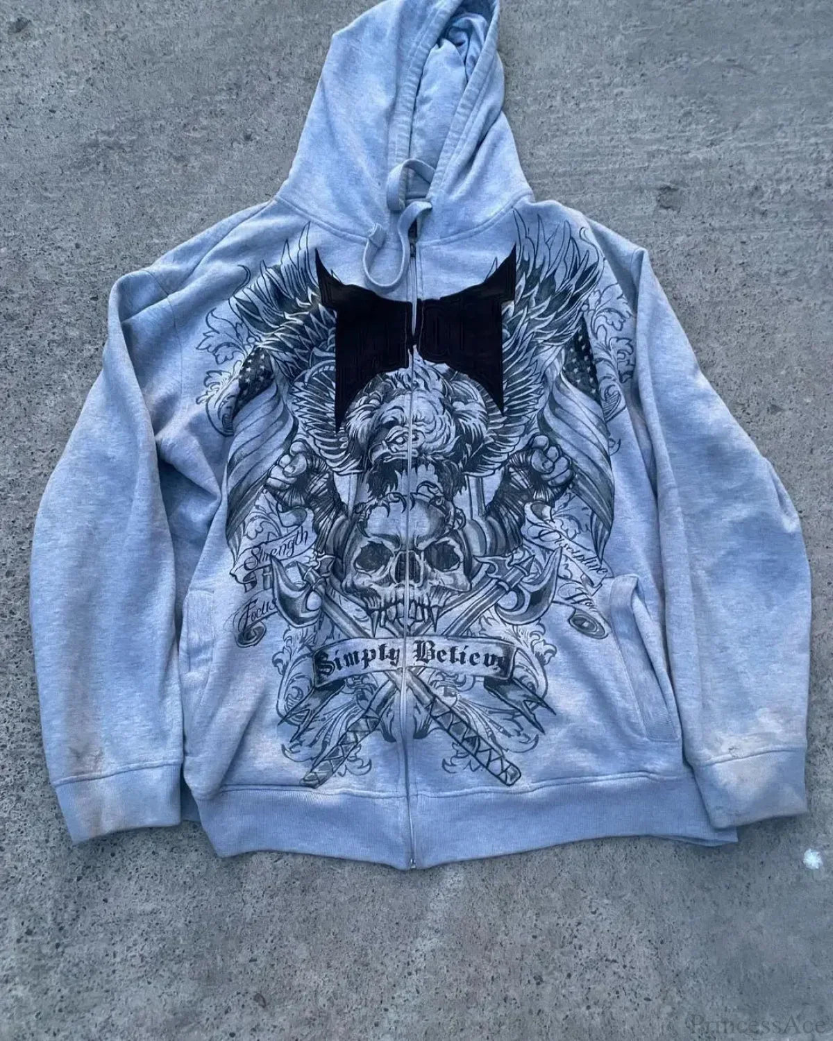 Dark Skull Print Grey Zip Hoodie