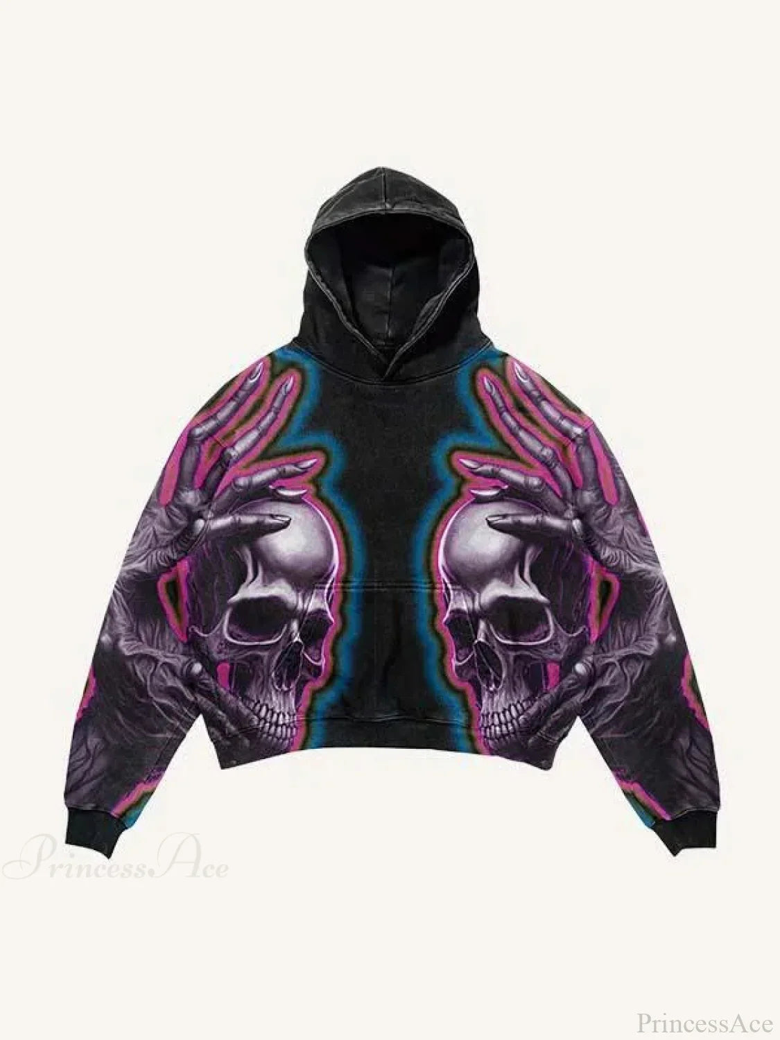 Dark Skull Print Oversized Hoodie