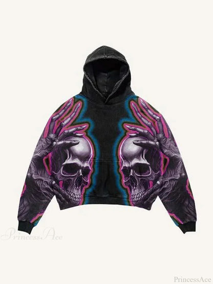Dark Skull Print Oversized Hoodie