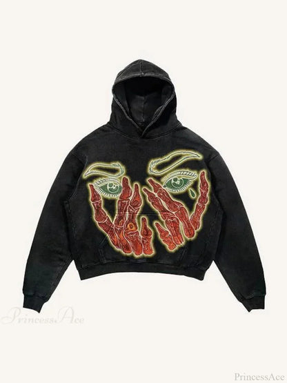 Dark Skull Print Oversized Hoodie