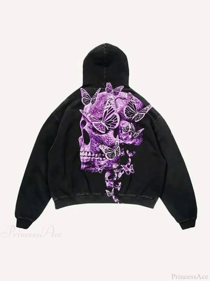 Dark Skull Print Oversized Hoodie