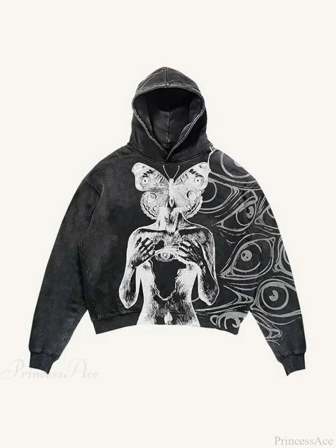 Dark Skull Print Oversized Hoodie