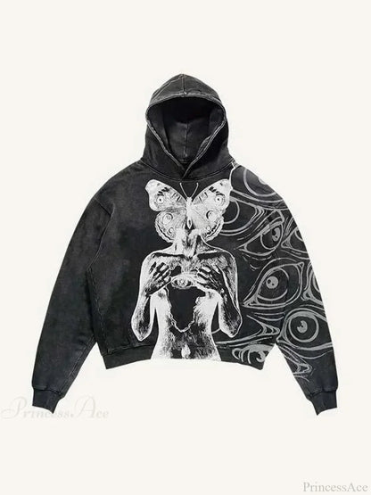 Dark Skull Print Oversized Hoodie