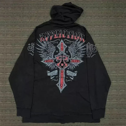 Dark Skull Print Oversized Hoodie