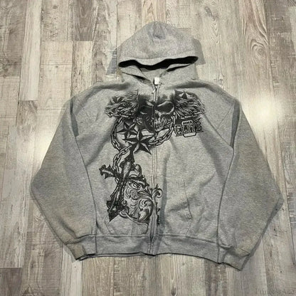 Dark Skull Print Rebel Hoodie