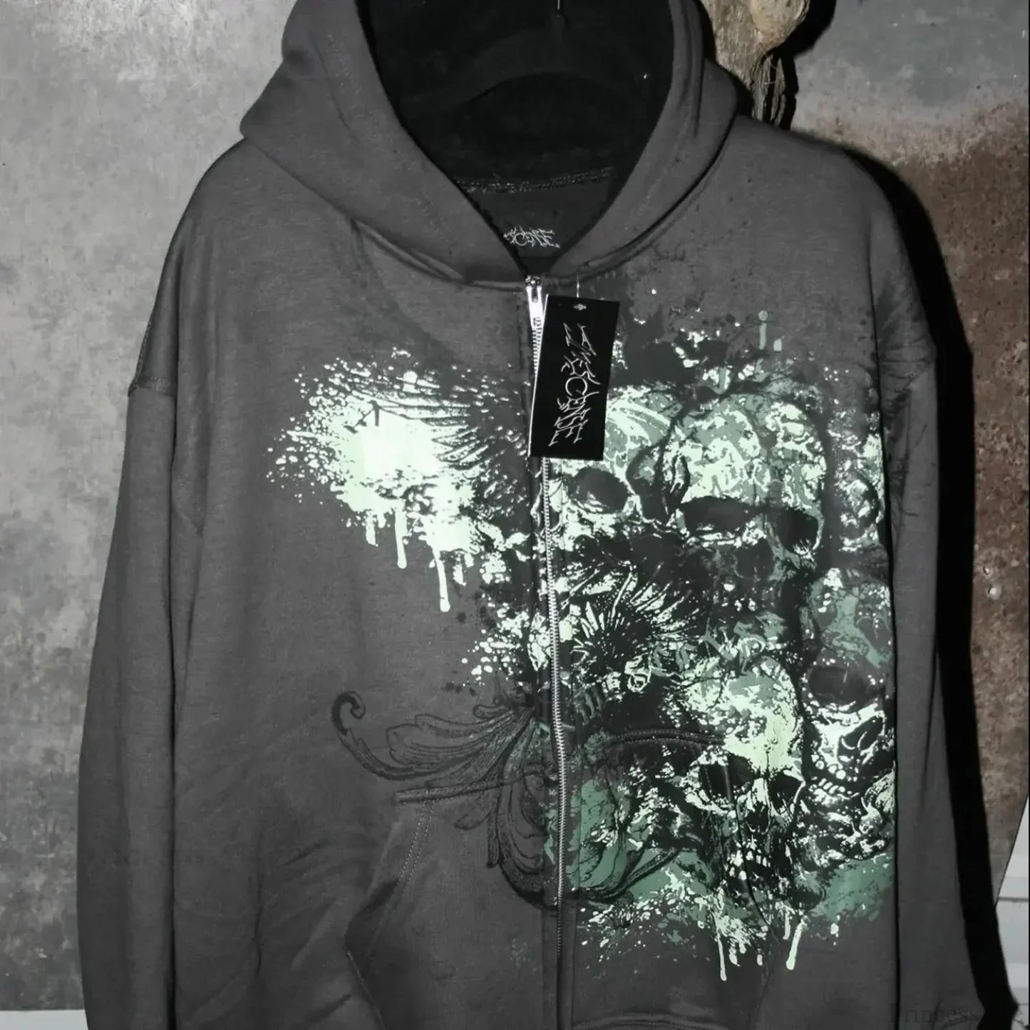 Dark Skull Print Zip Hoodie