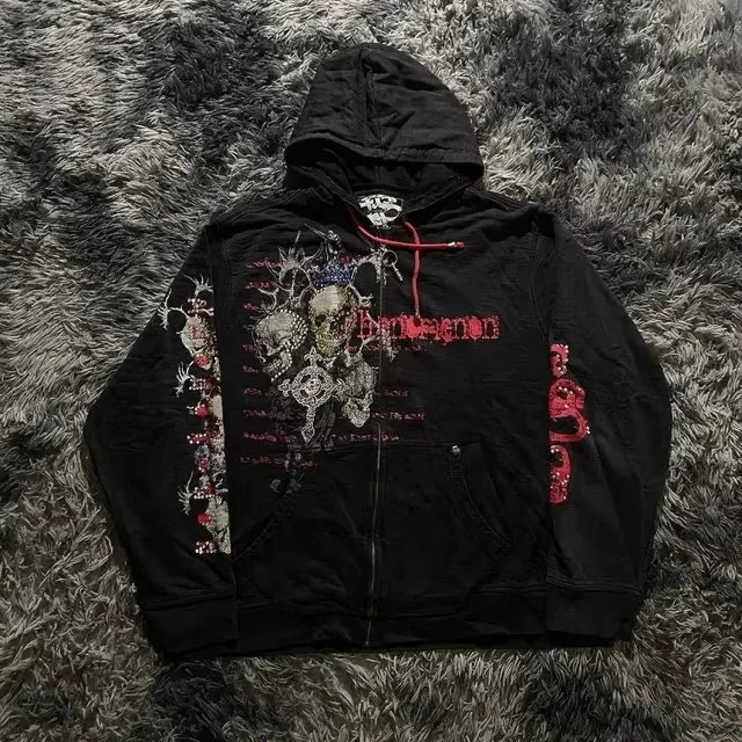Dark Skull Print Zip Hoodie
