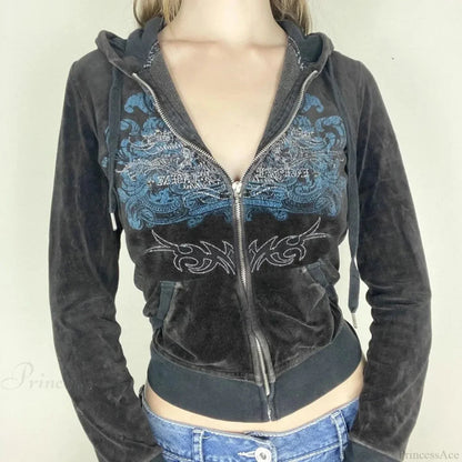 Dark Sparkling Zip Sweater Hoodie