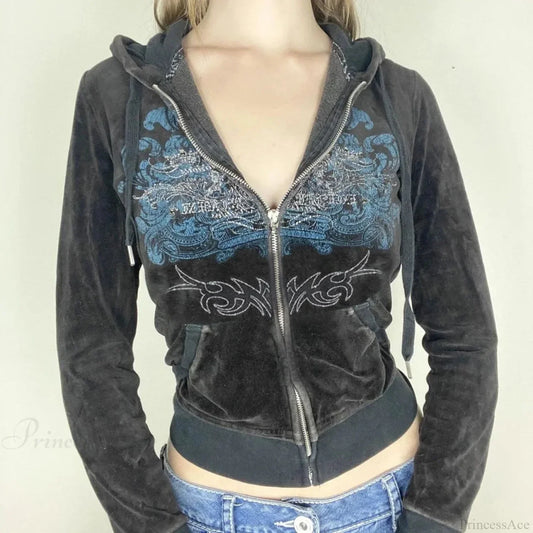 Dark Sparkling Zip Sweater Hoodie