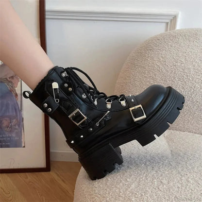 Dark Style Platform Mid-Calf Motorcycle Boot