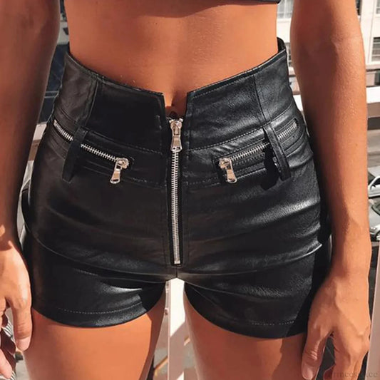 Dark Synthetic Leather Tall Waist Short