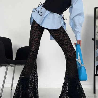 Dark Thin Lace Flared Pant