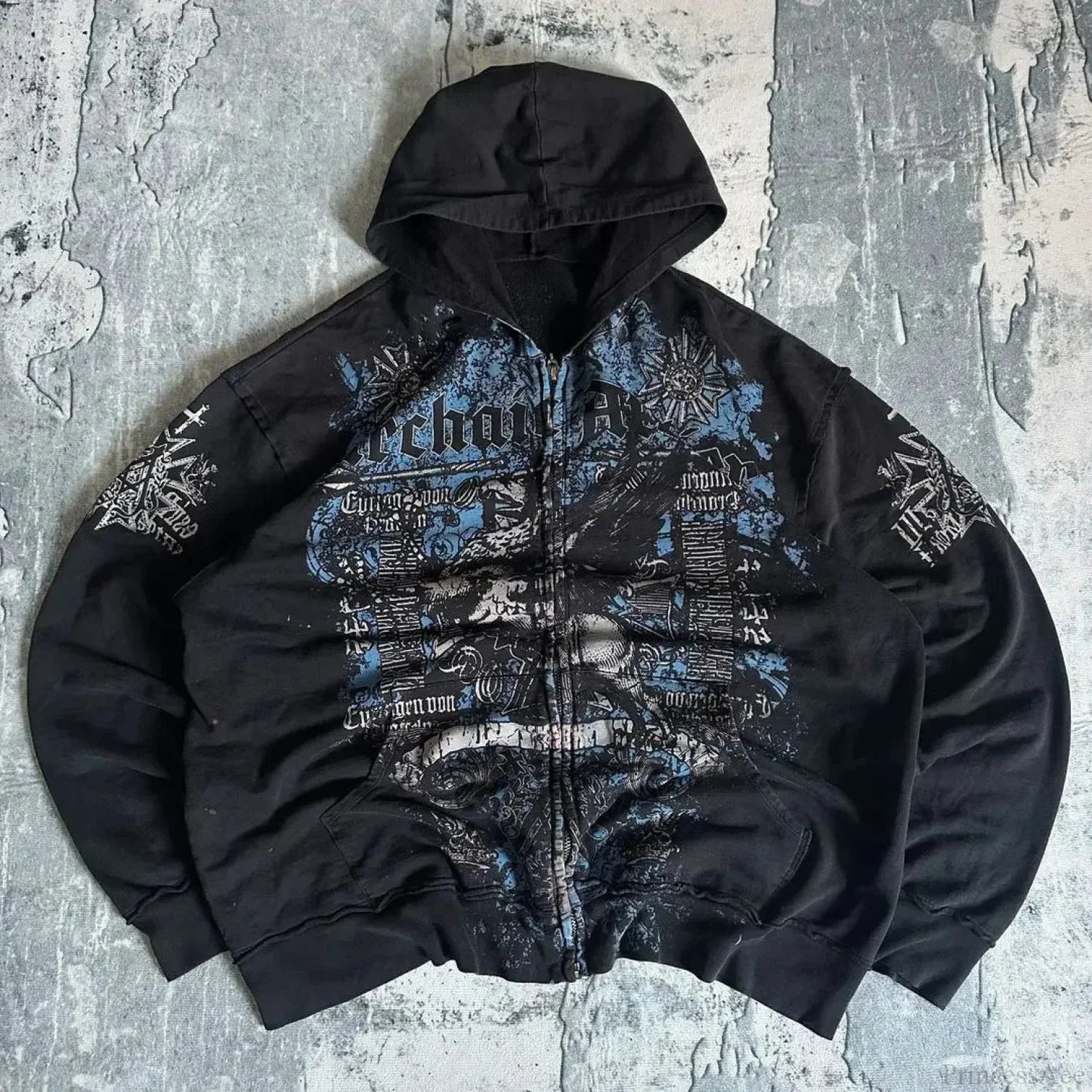 Dark Vintage Design Zipper Hoodie