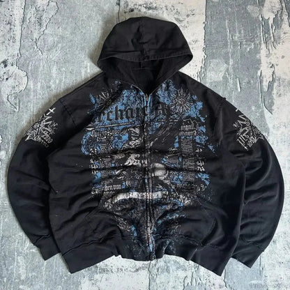 Dark Vintage Design Zipper Hoodie