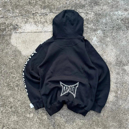 Dark Vintage Letter Print Zip Hoodie