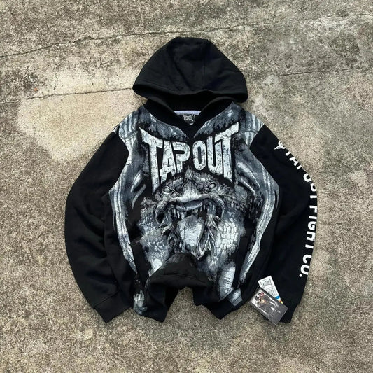 Dark Vintage Letter Print Zip Hoodie