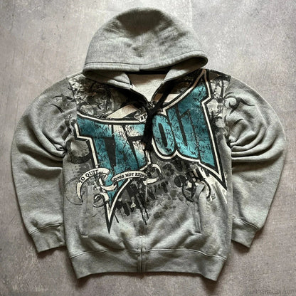 Dark Vintage Letter Zip Hoodie