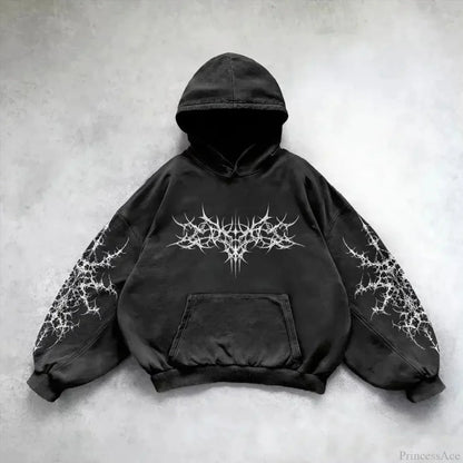Dark Vintage Print Zip Hoodie
