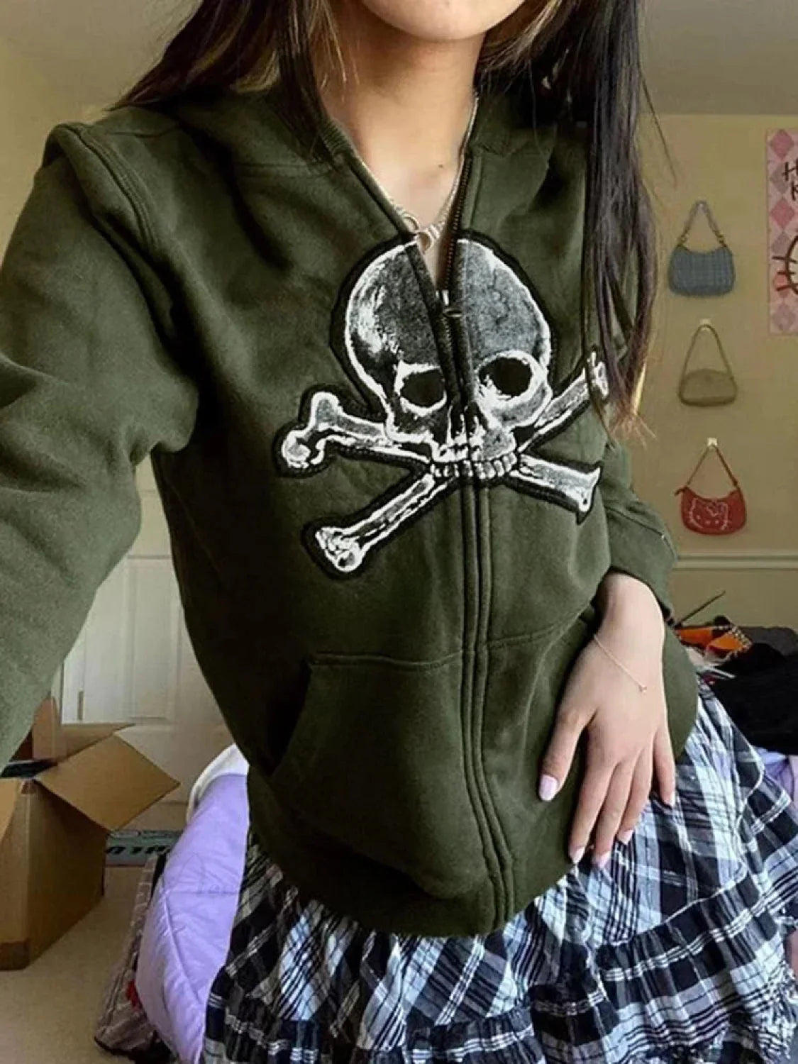 Dark Vintage Skull Zip Hoodie