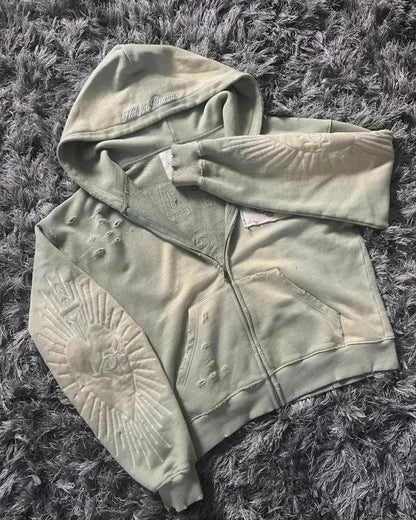 Dark Zipper Joined Vintage Hoodie