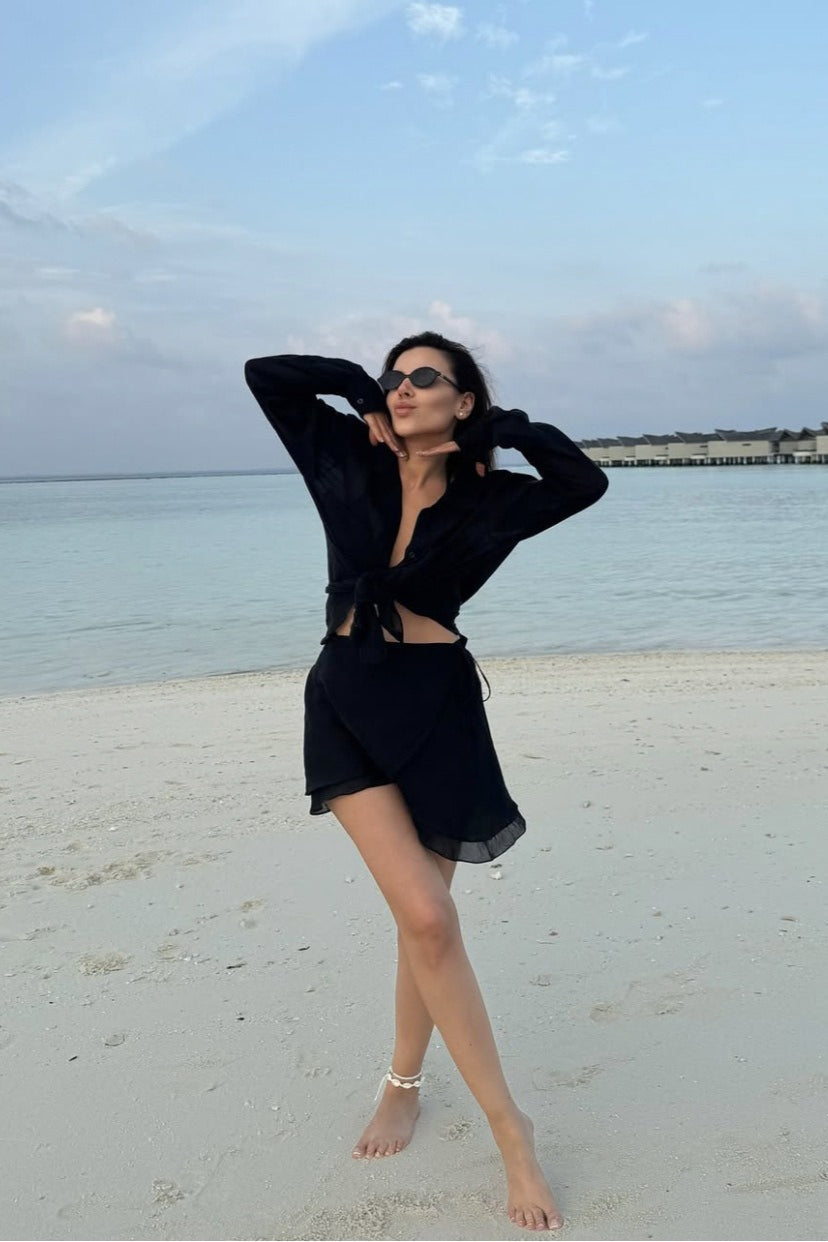 Casual Beach Shirt Cover Skirt Set
