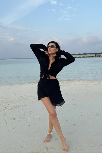 Casual Beach Shirt Cover Skirt Set