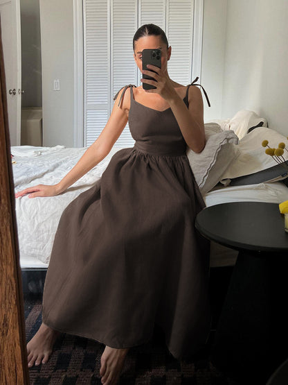 100% Cotton Backless Maxi Slip Dress for Women - Boho Tie Shoulder V Neck A-Line Sun Dress - Summer Beach Holiday 2026