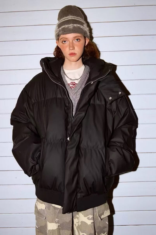 Stand Collar High Neck Hooded Puffer Jacket