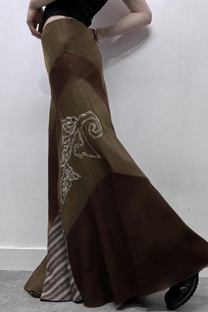 Printed Knit Patchwork Maxi Skirt