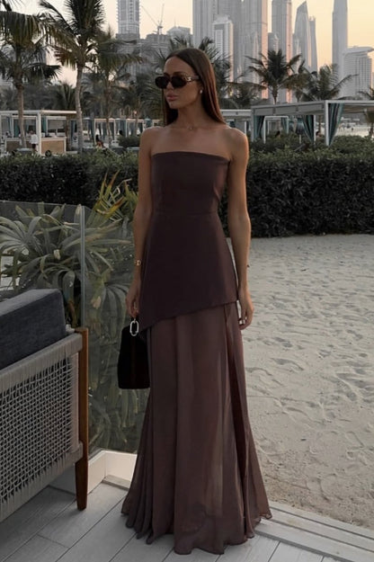 Off Shoulder Strapless Sleeveless Bodycon Midi Prom Dress