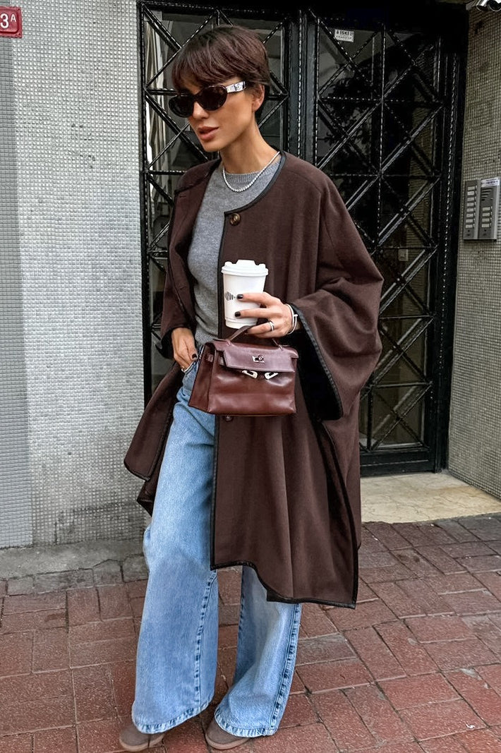 Vintage Solid Batwing Sleeve Coat