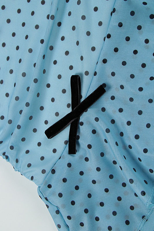 Polka Dot Ruched Strapless Tiered Ruffle Bow Trim Mini Dress