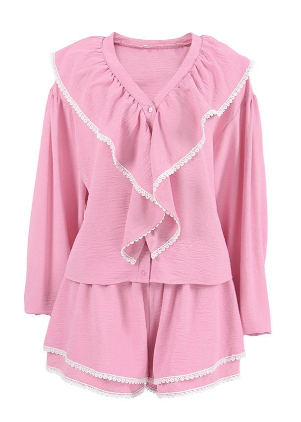 Ruffled Two-Piece Set with Lantern Sleeves