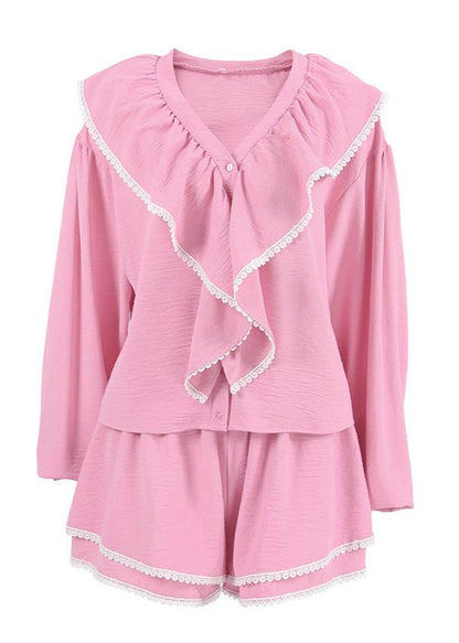 Ruffled Two-Piece Set with Lantern Sleeves