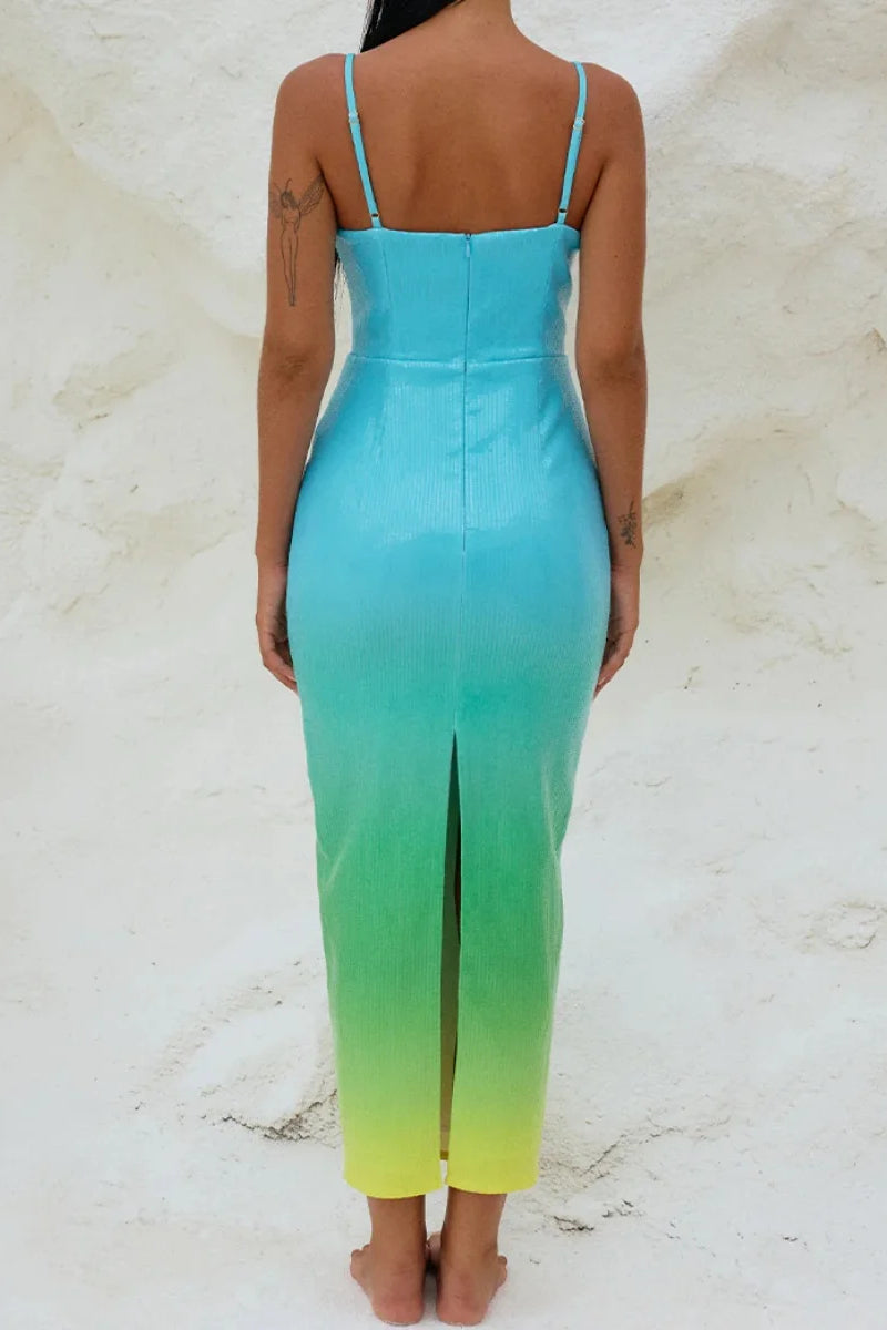 Gradient Sequin Spaghetti Strap Starfish Detail Bodycon Maxi Dress