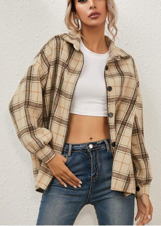 Classic Plaid Button-Up Jacket - Casual Layering Essential