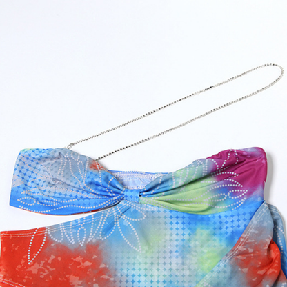 Hollow out one shoulder print irregular cut out maxi dress