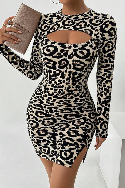 Print Chest Cutout Long Sleeve Bodycon Mini Dress